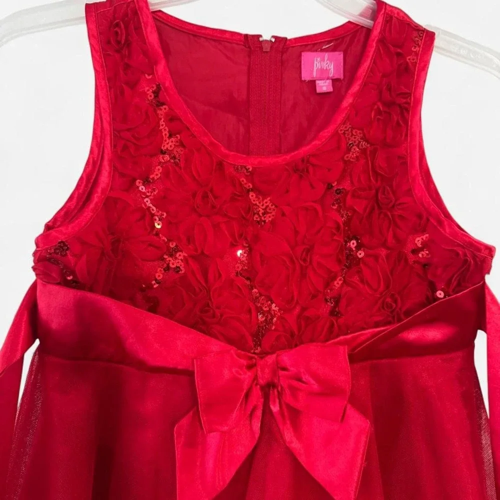 Kids pinky girls Red lace babydoll dress with bow detail Zise 10